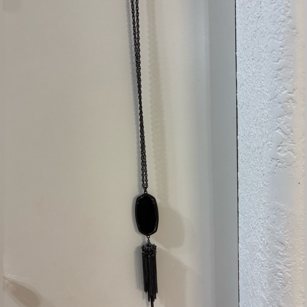 Black Pendant Necklace with Tassel